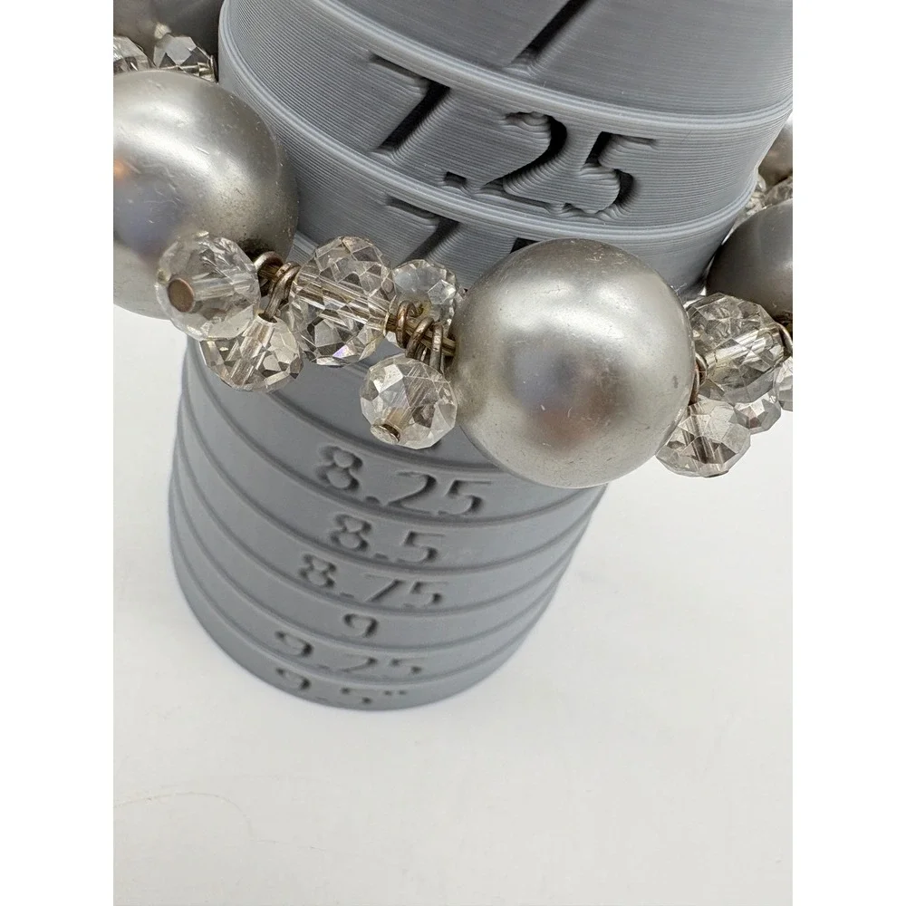 Chunky‎ Silver Faux Pearl and Faceted Crystal Beaded Stretch Statement Bracelet